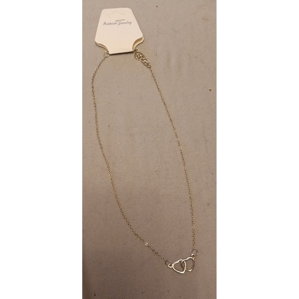 NEW Women's Silver Linked‎ Double Heart Necklace